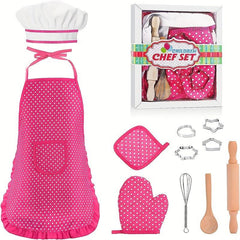 Kids Apron And Chef Hat Girls Cooking Set Pretend Play Christmas Costume