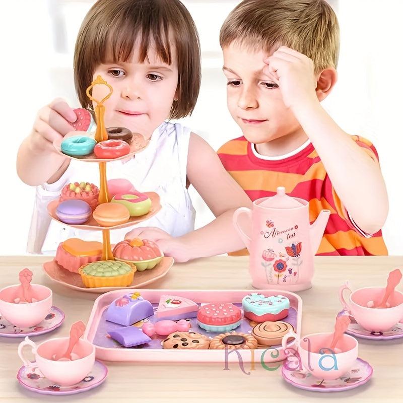 41pcs Simulation Afternoon Tea Snack Toy Girl Pink Tea Set Play House Toy