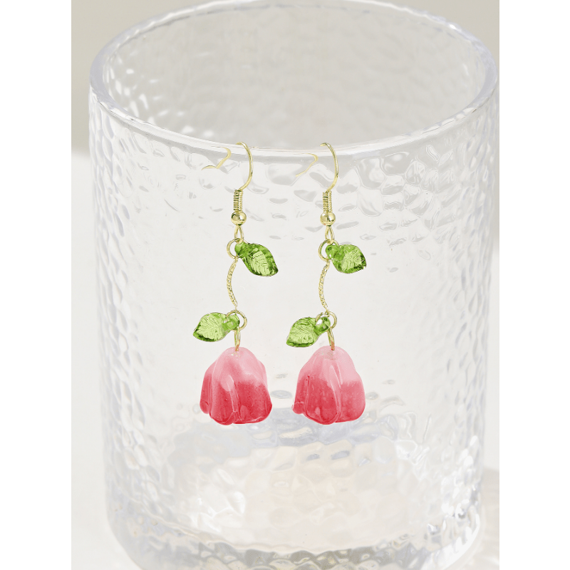 Tulip Leaf Earring Sweet Vibrant Niche Hook Ear Jewelry Flower Drop Earring