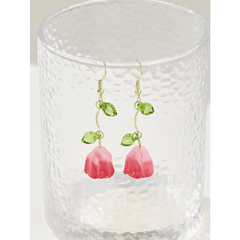 Tulip Leaf Earring Sweet Vibrant Niche Hook Ear Jewelry Flower Drop Earring