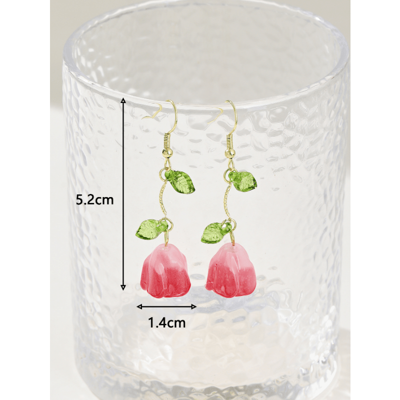 Tulip Leaf Earring Sweet Vibrant Niche Hook Ear Jewelry Flower Drop Earring