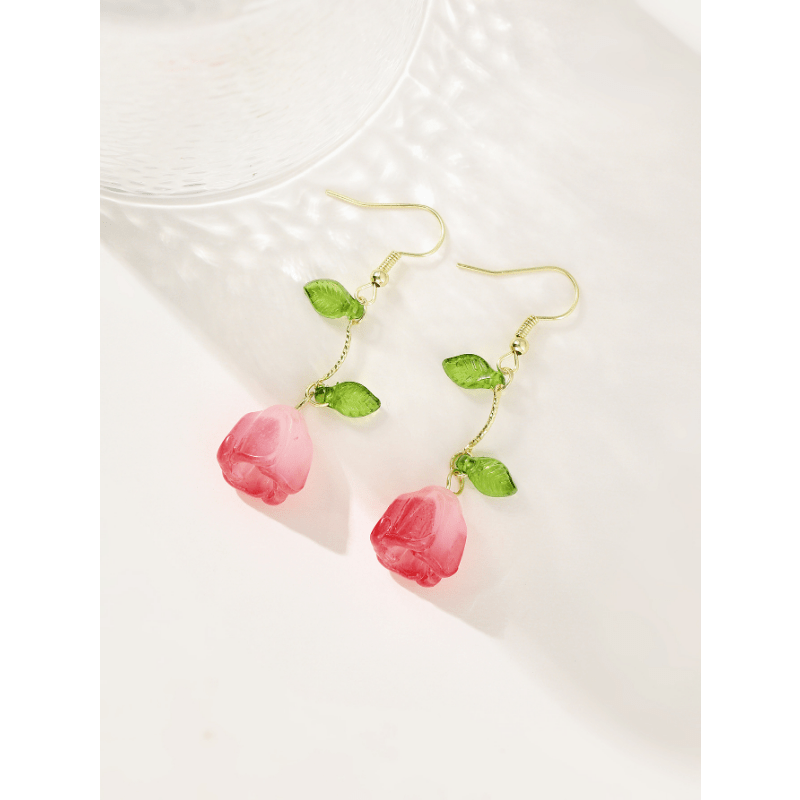 Tulip Leaf Earring Sweet Vibrant Niche Hook Ear Jewelry Flower Drop Earring