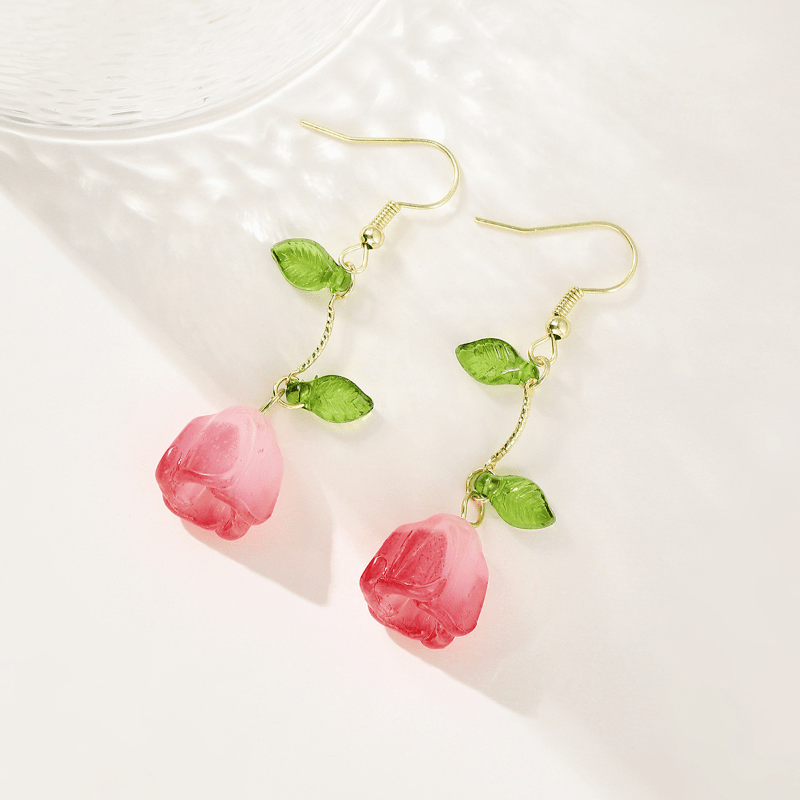 Tulip Leaf Earring Sweet Vibrant Niche Hook Ear Jewelry Flower Drop Earring