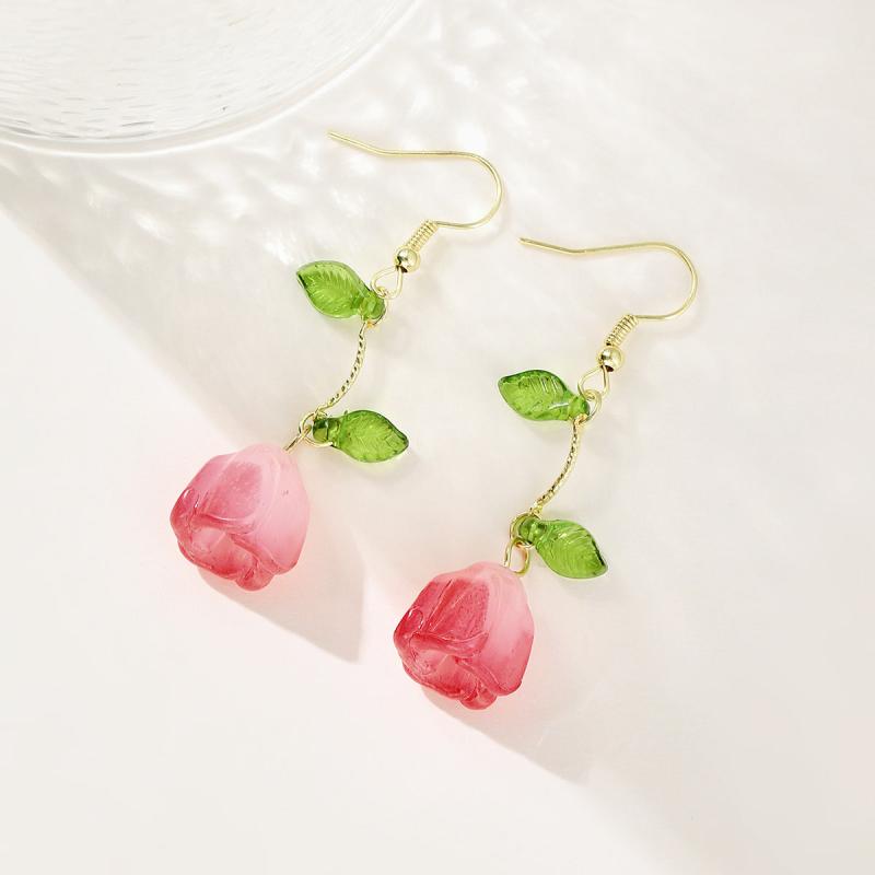 Tulip Leaf Earring Sweet Vibrant Niche Hook Ear Jewelry Flower Drop Earring
