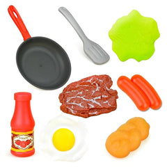 8pcs Kitchen Food Toys Play Set Pretend Play Pot Steak Veg Bread Hot Dog Omelett