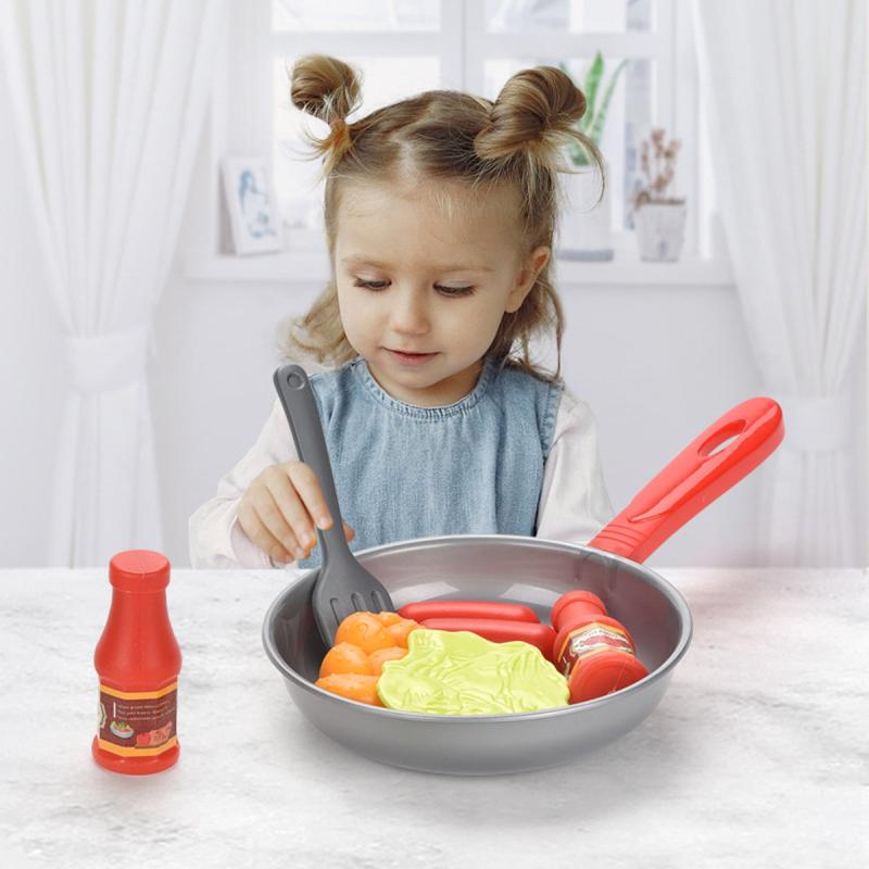 8pcs Kitchen Food Toys Play Set Pretend Play Pot Steak Veg Bread Hot Dog Omelett