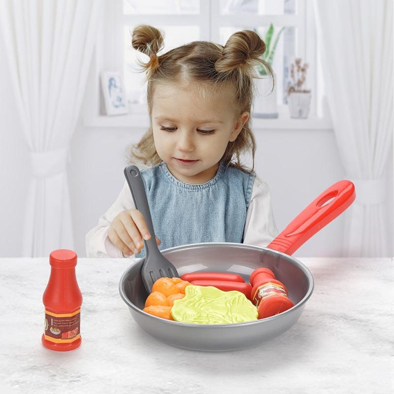 8pcs Kitchen Food Toys Play Set Pretend Play Pot Steak Veg Bread Hot Dog Omelett