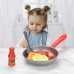8pcs Kitchen Food Toys Play Set Pretend Play Pot Steak Veg Bread Hot Dog Omelett