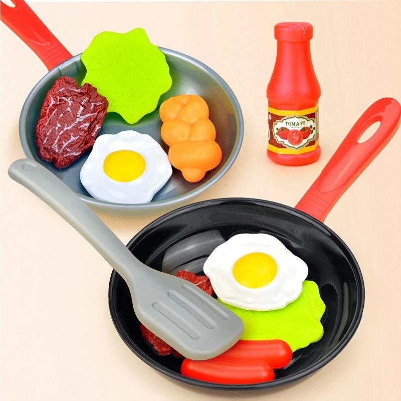 8pcs Kitchen Food Toys Play Set Pretend Play Pot Steak Veg Bread Hot Dog Omelett