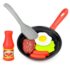 8pcs Kitchen Food Toys Play Set Pretend Play Pot Steak Veg Bread Hot Dog Omelett