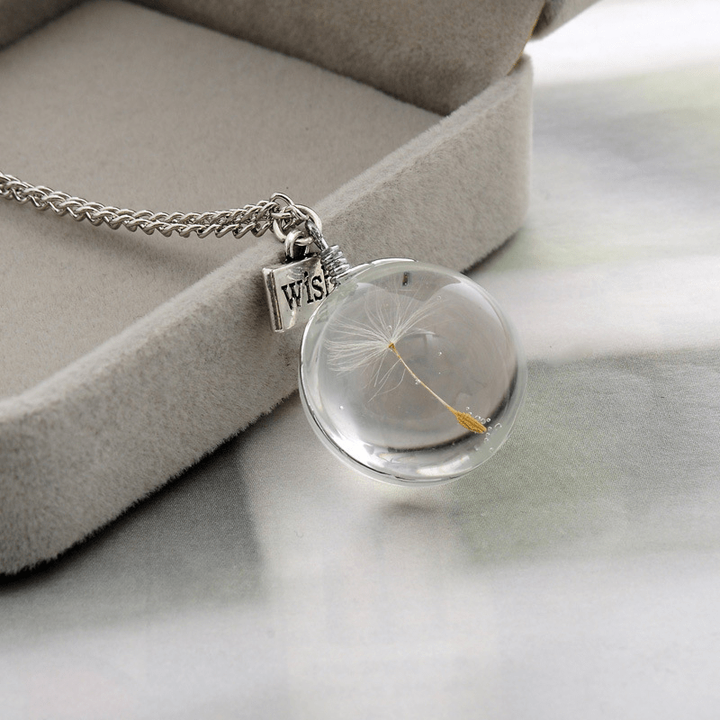Dandelion Pendant Necklace Crystal Patch 25mm Gemstone Sweater Chain Gift