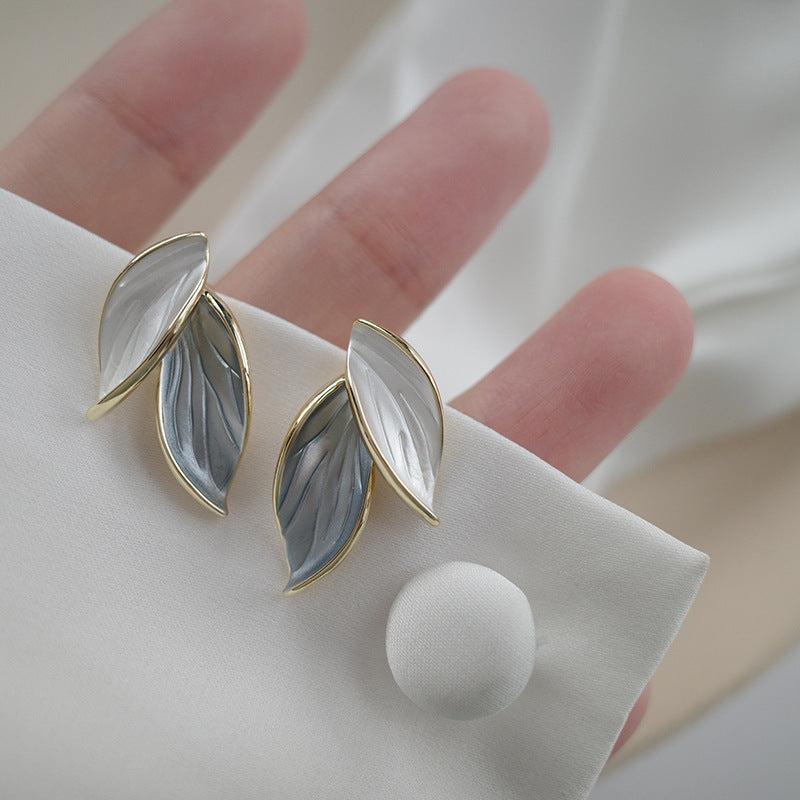 S925 Silver Leaf Earrings Female Personality Advanced Sense Mori Earrings