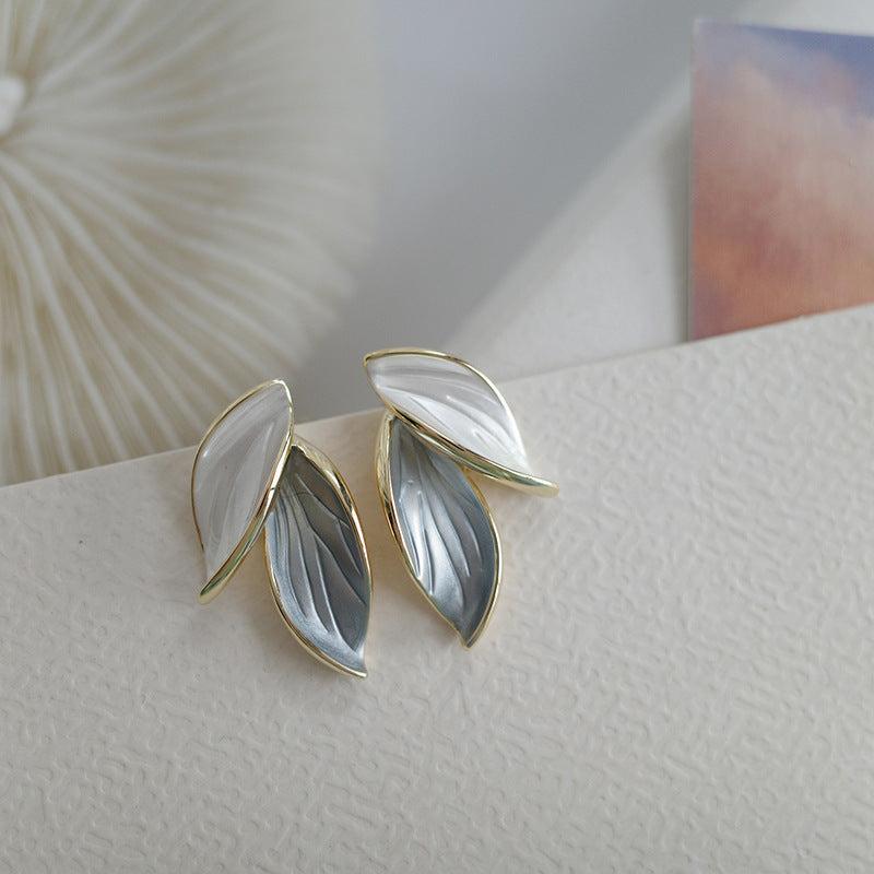 S925 Silver Leaf Earrings Female Personality Advanced Sense Mori Earrings