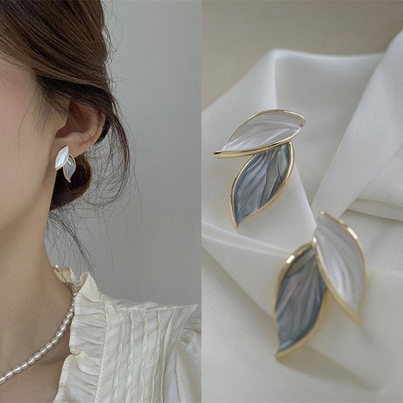 S925 Silver Leaf Earrings Female Personality Advanced Sense Mori Earrings