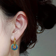 Vintage Flower Pattern Pendant Necklace Earrings Set