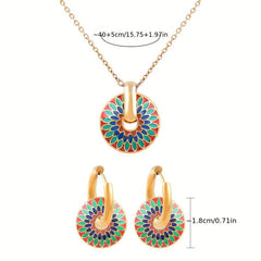 Vintage Flower Pattern Pendant Necklace Earrings Set