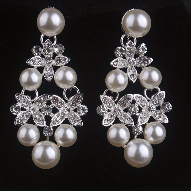 Atmospheric Bridal Necklace Earrings Set Beads Rhinestone Wedding Dress Chain