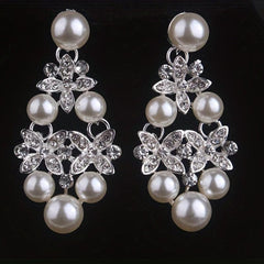 Atmospheric Bridal Necklace Earrings Set Beads Rhinestone Wedding Dress Chain