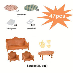47pcs Mini Sofa Play House Teapot Tea Cup Sofa Set Dollhouse