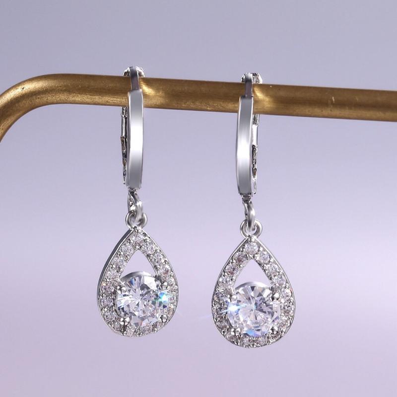 Round Sapphire Drop Earrings For Female Dangle Hoop Earrings