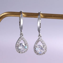 Round Sapphire Drop Earrings For Female Dangle Hoop Earrings