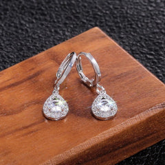 Round Sapphire Drop Earrings For Female Dangle Hoop Earrings