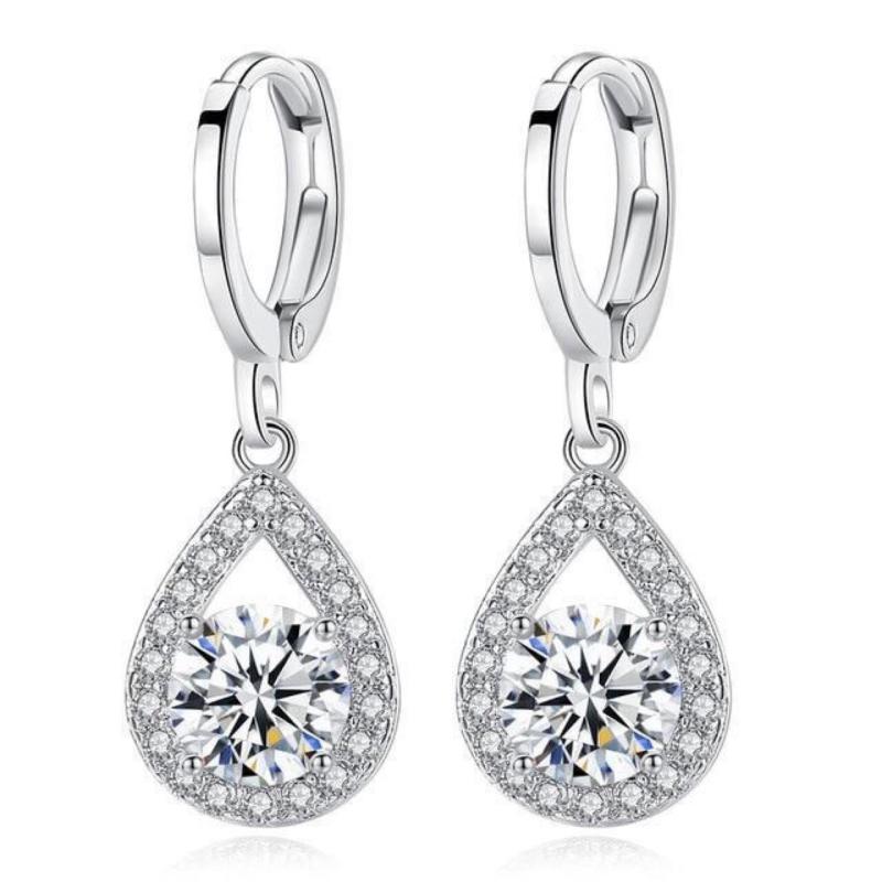 Round Sapphire Drop Earrings For Female Dangle Hoop Earrings