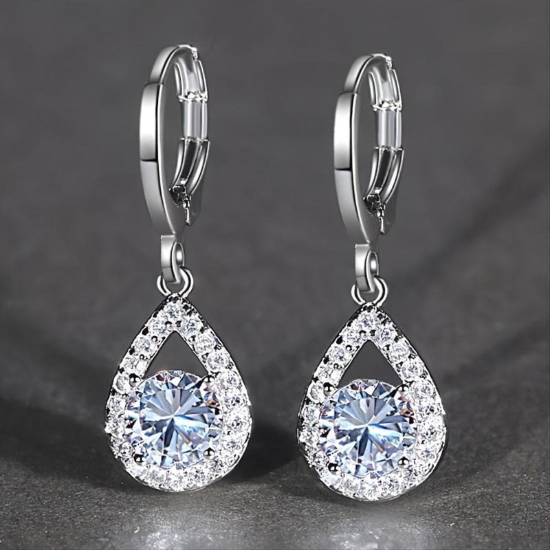 Round Sapphire Drop Earrings For Female Dangle Hoop Earrings