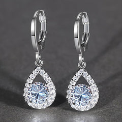 Round Sapphire Drop Earrings For Female Dangle Hoop Earrings
