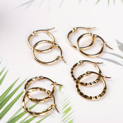 18k Plated Hoop Earrings Set - 4 Pairs Stainless Steel Hypoallergenic Earrings