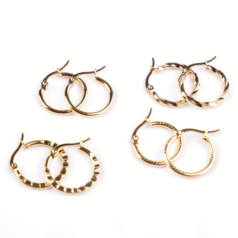 18k Plated Hoop Earrings Set - 4 Pairs Stainless Steel Hypoallergenic Earrings
