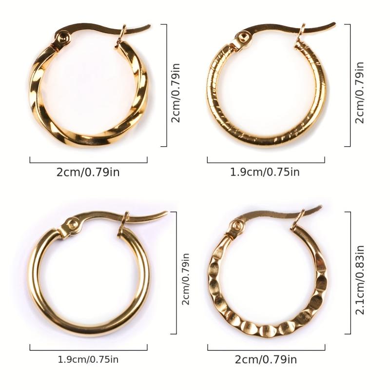 18k Plated Hoop Earrings Set - 4 Pairs Stainless Steel Hypoallergenic Earrings