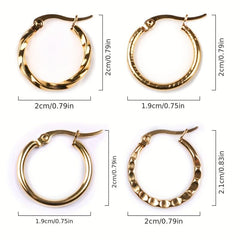 18k Plated Hoop Earrings Set - 4 Pairs Stainless Steel Hypoallergenic Earrings