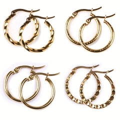 18k Plated Hoop Earrings Set - 4 Pairs Stainless Steel Hypoallergenic Earrings