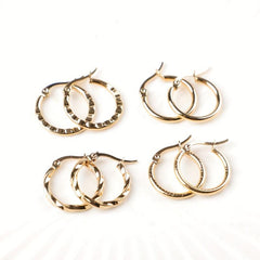 18k Plated Hoop Earrings Set - 4 Pairs Stainless Steel Hypoallergenic Earrings