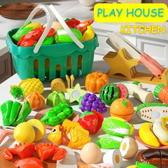 Kids Play Kitchen Toys Fruit Cutting Fun Boys Girls Plastic Vegetable Cutting