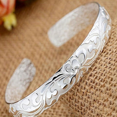 Vintage Silvery Bracelet Antique Cuff Bangle - Fortune Blessing