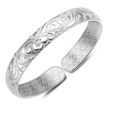 Vintage Silvery Bracelet Antique Cuff Bangle - Fortune Blessing