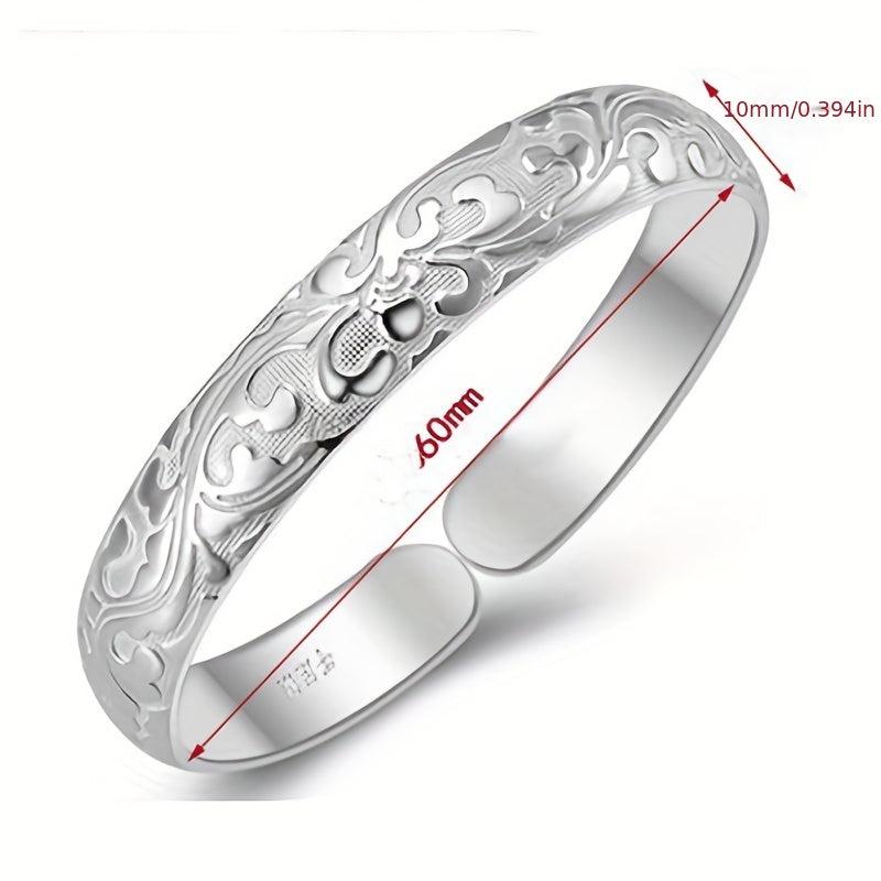 Vintage Silvery Bracelet Antique Cuff Bangle - Fortune Blessing