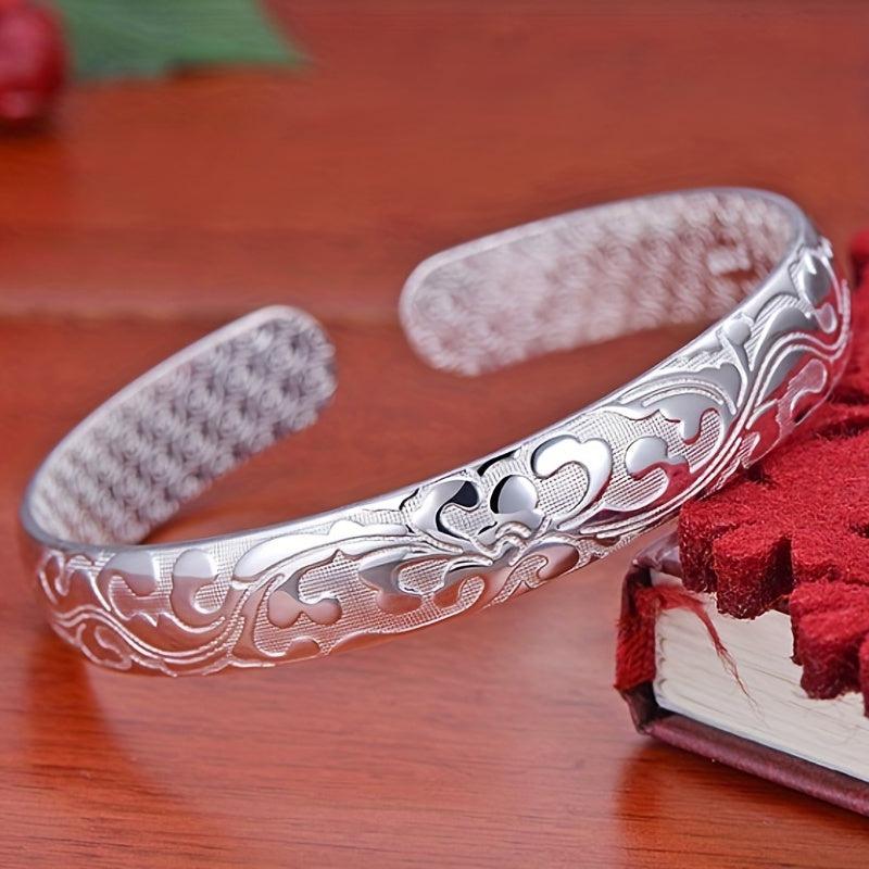 Vintage Silvery Bracelet Antique Cuff Bangle - Fortune Blessing