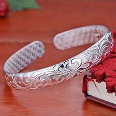Vintage Silvery Bracelet Antique Cuff Bangle - Fortune Blessing