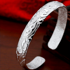 Vintage Silvery Bracelet Antique Cuff Bangle - Fortune Blessing