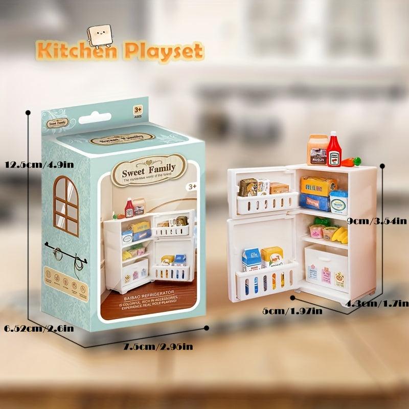 Mini Kitchen Playhouse Toy for Children Simulative Kitchen Refrigerator Food