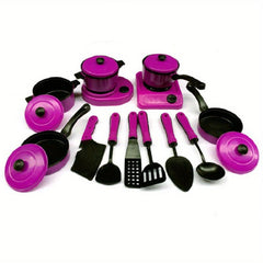 Kids Kitchen Cooking Playset: Pots, Pans, Utensils, Dishes