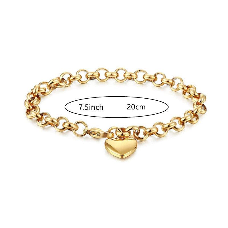 316 Stainless Steel Heart Charm Chain Link Bracelet for Women