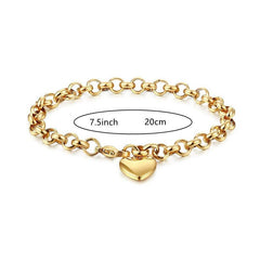 316 Stainless Steel Heart Charm Chain Link Bracelet for Women