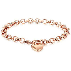 316 Stainless Steel Heart Charm Chain Link Bracelet for Women