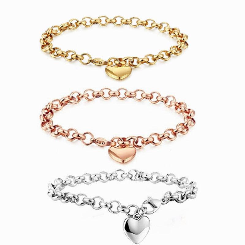 316 Stainless Steel Heart Charm Chain Link Bracelet for Women