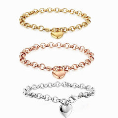 316 Stainless Steel Heart Charm Chain Link Bracelet for Women