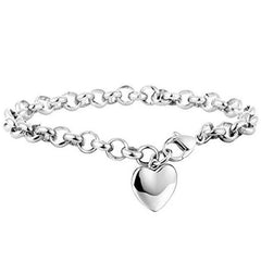 316 Stainless Steel Heart Charm Chain Link Bracelet for Women